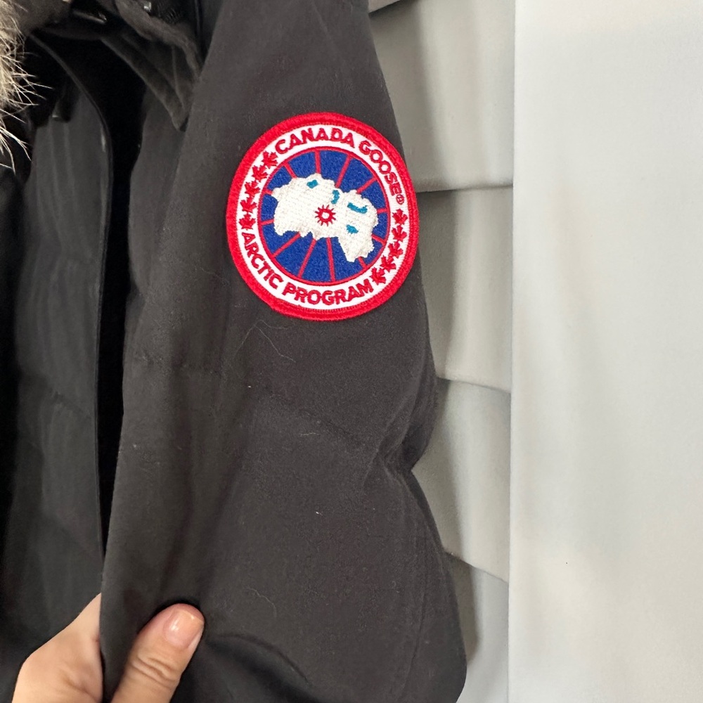 Canada Goose Shelburne Black Parka Coat with Fur Hood - Picture 3 of 6